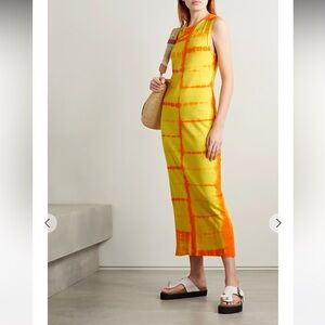The Elder Statesman Yellow and Orange Tie-Dye Midi Dress